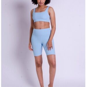 GIRLFRIEND COLLECTIVE Ribbed High Rise Bike Shorts Womens Size XS Light Blue
